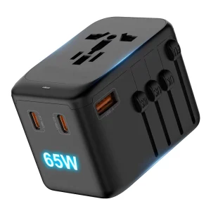 65W Universal Travel Adapter with Wall Charger, USB-C, USB, UK US AU EU Plugs