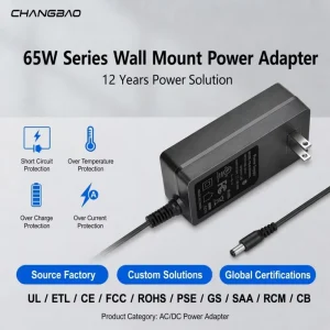 65W Wall Mount Switching Power Supply Adapter 5V 9V 12V 15V 19V 24V 36V 48V 1A 1.5A 2A 2.5A 3A 4A 5A AC DC Power Adapter