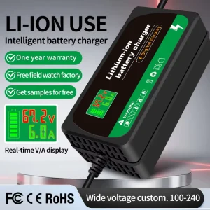 67.2V6A Electric Two wheeler Charger Dedicated for Lithium Batteries Indian Plug BIS Current and Voltage Display Charging