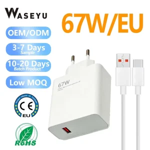 67W EU Fast Charge Power Adapter with Type-C Cable