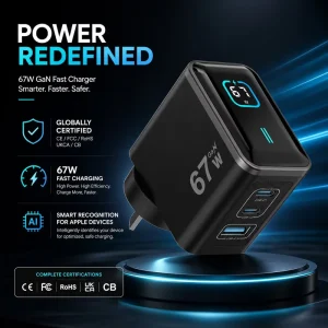 67W USB-C GaN PD Digital Display Mobile Phone Wall Charger with Display