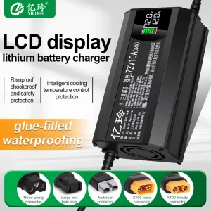 72V 84V 88.2V 87.6V 5A 10A Fast Charge Aluminum Shell Digital Display Waterproof E bike Lithium Charger