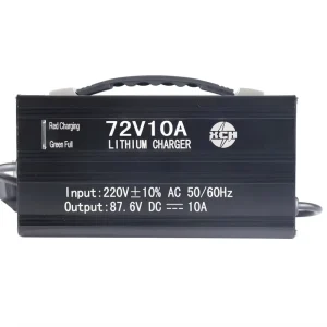 72V10A LiFePO4 Charger with Over-Temp Protection CE ROHS FCC Certified 876W Output for E-Bikes Scooters/E-rickshaw