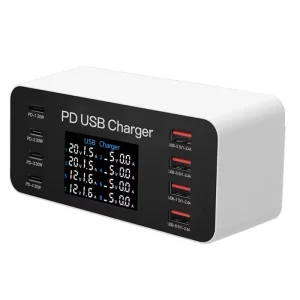 8-Port Multi-Port Charger Smart Digital Display QC30 Fast Charging PD 30W 65W for Laptops Tablets Phones