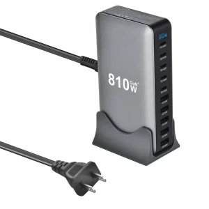 810W Desktop GaN Charger Block Quick PD3.1 10 Port USB Type C Adapter for Smartphone Laptop PC Charging Dock Stand