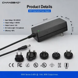96W Detachable Power Supply 5V-54V 1A-6A Interchangeable Power Adapter