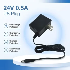 AC 100-240V Single Output 24V 0.5A DC Power Supply Adapter for Video Security Camera 12W Wall US Plug Power Adapter