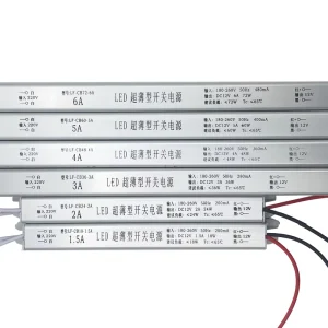 AC 180-260V to DC 12V/24V Ultra-Thin Switching Power Supply, 1.5A-6A, 18W-72W for LED Strip Lighting