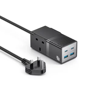 AC 2 Type C 2 USB 6 in 1 UK Standard Fireproof PC 40W+2500W GaN Fast Charging Power Socket