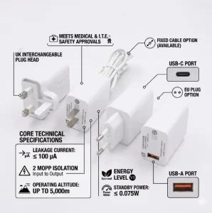 AC DC 10/15/36W ITE Medical Power Adapter 5V 1A 2A 3A Universal Power Supply with US EU UK Interchangeable Plugs