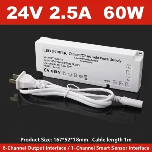 AC185 240V 50/60Hz 12V 24V AC/DC Adapter Wardrobe Wine Cabinet Power Supply for Dupont Socket 3-wire Induction Lamp