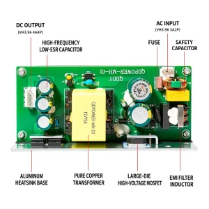 Adjustable 15V 15A 225W AC DC Single Switching Power Supply Open Frame Module 87% Efficiency 2 Year Warranty Industry CCTV