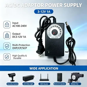 Adjustable Speed Power Supply AC 100-240V Output DC 3V~12V 1A Adjustable Voltage Power Adapter with Female DC Connector