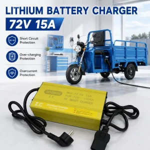 Adjustable Terminal Voltage Heat Dissipation Design 72V 15A Heavy Duty Electric Two Three Wheeler Lithium Battery Charger
