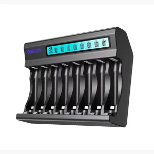 Advanced Smart Li ion Charging Hub with LED Illumination for AA and AAA Batteries Featuring LCD Monitor and Remote Control Use
