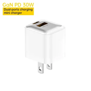 Aspor 30W GaN PD Fast Charger US EU UK Plug Fireproof Dual Port USB C USB A Travel Wall Adapter 100 240V A870 US