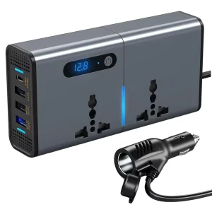 Automotive Power Inverter DC 12V to AC 220V 30W PD Quick Charger 3-USB Sine Wave Output 50Hz with AC Socket