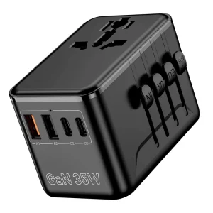 BAMX Multi-function GaN 35W Power Adapter Global Travel Charging Station 2 USB 3 Type-C Ports Fireproof Material Multi-Country