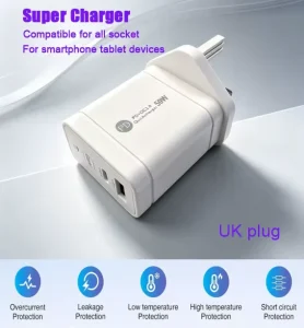 BCK10 Type-C & USB Portable UK 25W/45W 5V 3A Fast Wall Charger for Mobile Phones Travel Accessories Earphone Camera