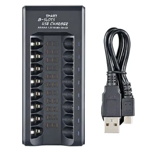 Battery Charger AA BMAX Custom DC 5V 2A with 8 Slot Aa Aaa Shaver Remote Control Battery Smart Charger