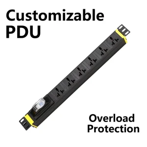 Black 19 Inch 1U Power Distribution Unit 6 Port Universal with Short-Circuit Protection
