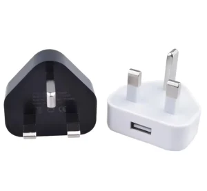 Black and White 5V 1A 2A UK Plug Fast Charging USB Charger QC3.0 Compatible Power Wall Adapter 5W Output 9V 2A Input