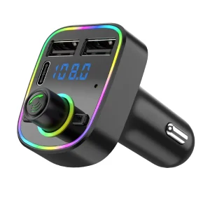 C3 Dual USB A + C Car Phone Charger Hands-Free Wireless BT MP3 Player Fast Charging PD Power Adapter Colorful Atmosphere Light