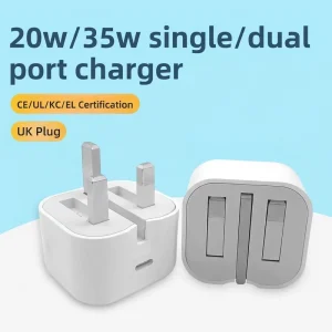 CE Certification UK Plug PD20W/35W Fast Charging Type-C Charger and Cable for Devices with Folding Three-Legged Design