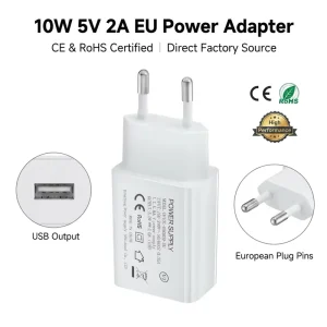 CE RoHS Certified 10W 5V 2A EU Plug Power Adapter Factory USB Wall Charger for Smartphone Tablet Small Appliances