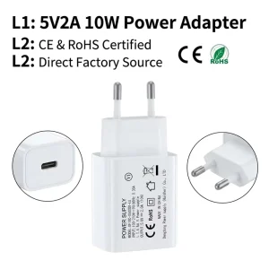 CE RoHS Certified 10W 5V 2A USB-C EU Plug Power Adapter, Factory Wall Charger for Smartphones, Headsets, and Small Appliances