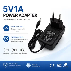 CE RoHS Certified 5W 5V 1A AC DC Switching Power Adapter 100-240V European Plug Power Supply for Speaker Router
