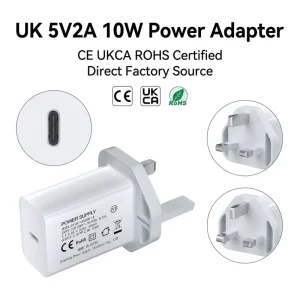 CE UKCA RoHS Certified 10W 5V 2A Type C UK Plug Power Adapter Factory Wall Charger for Smartphone Tablet Appliances