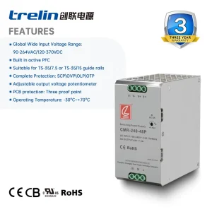 CMR-240 240W 24V 48V Adjustable Output Voltage DIN Rail Power Supply Complete Protection For Industrial Automation CE RoHS