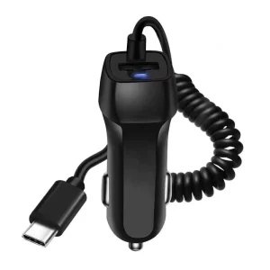 Car Charger Fast Charging Type C Micro USB Port Cable Charger for iPhone Quick Car Charger With Spiral Coiled Cable