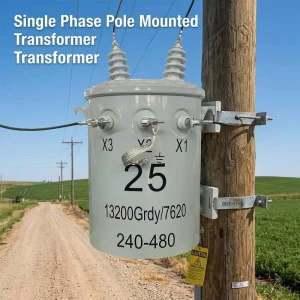 China Factory Single Phase Pole Mounted Transformer for Heavy Duty Site Maintenance with Rust Proof Cylindrical Steel Housing