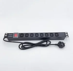 Chinese Factory 1U 19 Inch 8 ways C13 IEC Power Distribution Unit with Switch and UK Power Cord for Network Cabinet