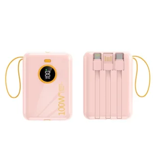 Colorful PD 20W Two-Way Fast Charging High Capacity LED Power Bank ABS Material Three Built-in USB Type-C Cables LED Display