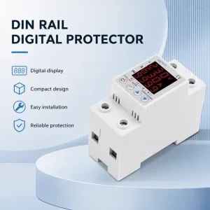 Compact Dual Display DIN Rail Voltage Protector with Adjustable Overvoltage and Undervoltage Settings