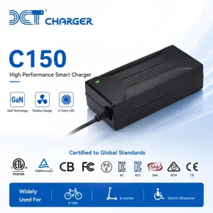 Custom C150 GaN Li-ion Battery Charger for Electric Wheelchair Medical Device E-bike Scooter Fanless ETL TUV CB PSE SAA CE