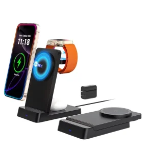 Custom Logo 3 in 1 Magnetic Wireless Charger Stand Portable Desktop 15W Type C Input Fast Charge for Phone Watch Earphone
