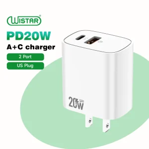 Custom USB A+C Dual Quick Charge PD 20W Type C Fast Charging Wall Phone Charger for Samsung Android Laptop