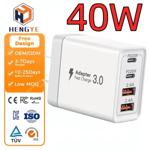 Custom USB Charger 4 Ports PD Quick Charging Smartphone Power Adapter US UK AU EU Plug 40W Fast Charger for Phone Android