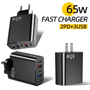 Customizable Phone Charger with 3 USB and 2 USB-C Ports 20W Fast-Charging Power Adapter Wall Charger for Mobile Phones