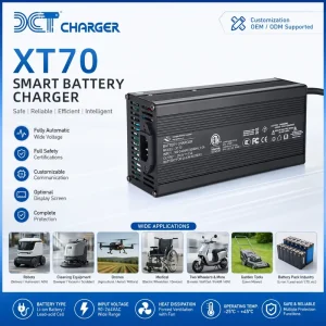 Customized XT70 90 264VAC Wide Voltage Intelligent Battery Charger with Fan for Li ion Lead acid Robot AGV Wheelchair Drone
