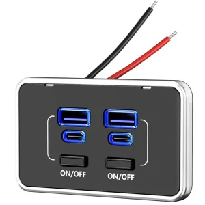DC 12V-24V New Dual QC3.0 & Dual PD3.0 USB C Fast Wall Charger Outlet with Button Switch for RV BUS VAN Camper caravan