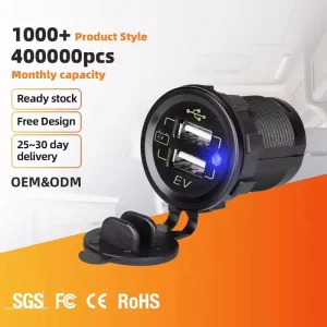 DC 36V 108V USB Port 48V/60V/72V/100V On-Board Electric Vehicle Charger 12V Vehicle 2-Port Socket Waterproof for Motorcycle Phone