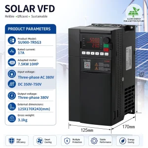 DC250V-750V Input 380V Output 7.5KW Solar Hybrid Inverter DC to AC Variable Frequency Drive MPPT Controller for Solar Water Pump
