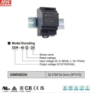 DDR-60L-5 60W 5V 12A DC-DC Din Rail Power Supply Single Output -40~+85C Industrial Applications 87.5%