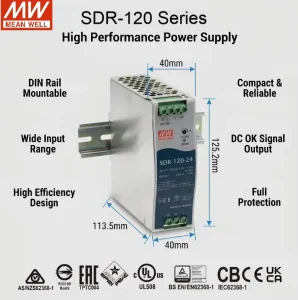 DIN Rail Power Supply SDR 120 12 120W DC 12V 10A Single Output Industrial 88 264VAC Input 89% Efficiency