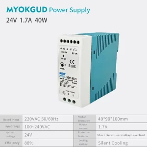 DIN Rail Switching Power Supply for Industrial Automation Input 100-240V 50/60Hz Output 40W 24V 1.7A